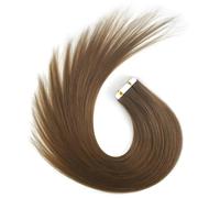 20 extensiones de cabello humano de 14 pulgadas, cabello virgen marrón sin costuras con adhesivo fuerte, fácil de aplicar para varios estilos