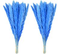 20 flores secas de hierba de las pampas negras naturales de 45 cm, decoración de boda, fiesta, granja, decoración bohemia, ramo de juncos, plantas artificiales para decoración, color azul