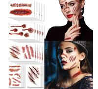 20 Fogli Tatuaggi di Halloween Scar Grandi, Halloween Scars Tatuaggi Adesivi Tatuaggi Falsi Tatuaggi di Halloween Temporanei Trucco Props halloween Adesivi Viso, Scary Costumi di Halloween