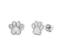 20 g - Pendientes de barra de esmalte blanco con impresión de pata para mujer, de acero inoxidable, con huella de perro, gato, cartílago, trags, piercing hipoalergénico para regalo, taille régulière,