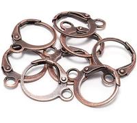20 ganchos de cobre para aretes, 14 x 12 mm, ganchos redondos de cobre rojo para aretes, aros de base de alambre para diseños de bricolaje, fabricación de joyas, accesorios de joyería