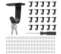 20 ganchos de techo de acero inoxidable, ganchos para ropa, percheros, percheros, ganchos negros individuales, hacking con 120 tornillos y 1 destornillador, para vestíbulo, cocina, baño, jardín