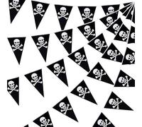 20 guirnaldas triangulares de calavera pirata, banderas colgantes de fiesta de Halloween, decoración temática de piratas caribeños para bar, fiesta y escena espeluznante