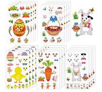 20 hojas de calcomanías de Pascua a granel para hacer tu propia cara para huevos, pollo, flores, cestas de decoración