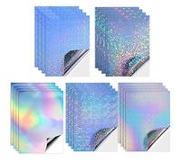 20 Hojas de Papel Adhesivo Holográfico Imprimible, 5 Estilos A4 Papel Adhesivo Impermeable de Vinilo, Lámina Holográfica Vinilo Holográfica Láser Holográfico para Impresora de Inyección de Tinta/Láser