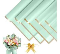 20 Hojas de Papel Coreano para Flores Impermeable 58x58 cm, Papel de Floristería con Borde Dorado + 10 Lazos de Dorado, Papel para Embalaje de Arreglos Florales, Regalos y Manualidades