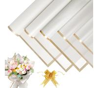 20 Hojas de Papel Coreano para Flores Impermeable 58x58 cm, Papel de Floristería con Borde Dorado + 10 Lazos de Dorado, Papel para Embalaje de Arreglos Florales, Regalos y Manualidades