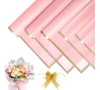 20 Hojas de Papel Coreano para Flores Impermeable 58x58 cm, Papel de Floristería con Borde Dorado + 10 Lazos de Dorado, Papel para Embalaje de Arreglos Florales, Regalos y Manualidades