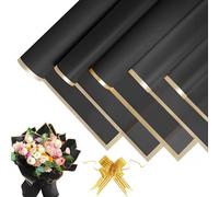 20 Hojas de Papel Coreano para Flores Impermeable 58x58 cm, Papel de Floristería con Borde Dorado + 10 Lazos de Dorado, Papel para Embalaje de Arreglos Florales, Regalos y Manualidades