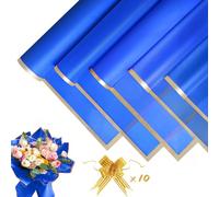 20 Hojas de Papel Coreano para Flores Impermeable 58x58 cm, Papel de Floristería con Borde Dorado + 10 Lazos de Dorado, Papel para Embalaje de Arreglos Florales, Regalos y Manualidades