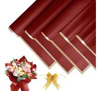 20 Hojas de Papel Coreano para Flores Impermeable 58x58 cm, Papel de Floristería con Borde Dorado + 10 Lazos de Dorado, Papel para Embalaje de Arreglos Florales, Regalos y Manualidades