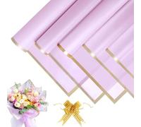 20 Hojas de Papel Coreano para Flores Impermeable 58x58 cm, Papel de Floristería con Borde Dorado + 10 Lazos de Dorado, Papel para Embalaje de Arreglos Florales, Regalos y Manualidades