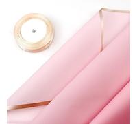 20 hojas de papel de regalo de flores con borde dorado, impermeable, suministros de ramo de floristería, papel de regalo floral para manualidades, embalaje de regalo de 22.8 x 22.8 pulgadas, rosa