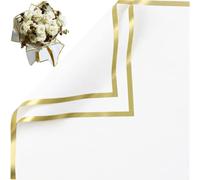 20 hojas de papel de regalo de flores con borde dorado, suministros de ramo de floristería, impermeable papel de regalo o caja de regalo papel de embalaje, 23 x 23 pulgadas (blanco)