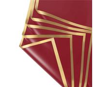 20 hojas de papel de regalo de flores con bordes dorados, embalaje de ramo impermeable Ideal for bodas y cumpleaños DIY(Red)