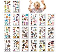 20 Hojas De Pegatinas De Tatuajes De Piratas De Dibujos Animados Para Niños, Impermeables, Divertidas, Para Fiestas, Eventos, Regalos, Pegatinas Temporales