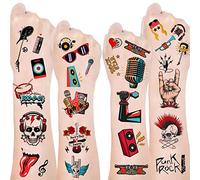 20 hojas de tatuajes temporales de rock and roll Rock N Roll Party Favors Decoraciones Suministros para niños Fiesta de cumpleaños de rock para adultos Fiesta temática de Born to Rock