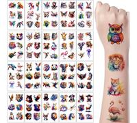 20 Hojas de Tatuajes Temporales Pintadas, 120 Pcs Tatuajes Temporales con Diseño de Conejo Delfín Lobo Tigre Gato y Loro para Niños, Tatuajes Falsos y Stickers de Animales