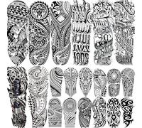 20 hojas de tatuajes temporales tribales maoríes para hombre y mujer, tatuajes adhesivos para adultos, letras negras, tatuajes falsos para pegar hombres y mujeres, mangas grandes, tatuajes de
