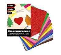 20 Hojas Goma EVA Adhesiva A4, 2 mm Goma EVA Purpurina Colorido Gomaespuma con Purpurina para Bricolaje Manualidades Manualidades Álbumes de Recortes(20 x 30cm)