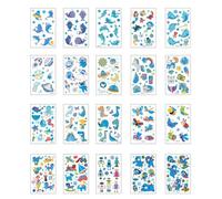 20 Hojas Pegatinas De Tatuajes Infantiles Con Dibujos Animados De Luz Nocturna Azul, Mariposa, Tiburón, Pirata Y Espacio.