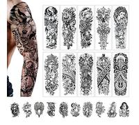 20 Hojas Tatuaje Temporal, CAYUDEN 10 Tatuajes Temporales Adultos de Brazo Completo + 10 Tatuajes Medio Brazo Kit de Manga de Adhesivos Tattoo Temporal para Hombres, Mujeres, Maquillaje, Body