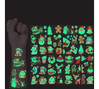 20 Hojas Tatuajes De Animales Navideños De La Serie Navideña "Hombre De Las Galletas" Que Brillan En La Oscuridad Color Verde Oscuro