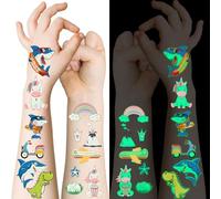 20 Hojas Tatuajes Temporales Luminosos para Adultos, Pegatinas Glow in the Dark, Set Tatuajes Falsos con Glitter Unicornio & Tiburón