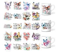 20 hojas UV DTF Cup Wraps for 16 OZ Butterfly and Flower UV DTF Cup Wrap, Inspirational Quotes Transfer Aufkleber Multicolor Waterproof UV DTF Iron on Decals for Glass Cup