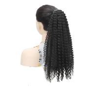 20 Inch Drawstring Ponytail Extension For Black Women, Curly Synthetic Mixed With Human Hair Hairpieces, Afro Kinky Pony Tail For Daily Use(1B)