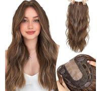 20 Inch Natural Brown Synthetic Hair Toppers Long Wavy Hairpieces For Women 6" ×6" Large Base Lace Front Topper Clips In(H)