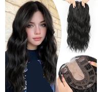 20 Inch Natural Brown Synthetic Hair Toppers Long Wavy Hairpieces For Women 6" ×6" Large Base Lace Front Topper Clips In(A)