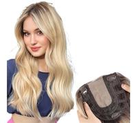20 Inch Natural Brown Synthetic Hair Toppers Long Wavy Hairpieces For Women 6" ×6" Large Base Lace Front Topper Clips In(J)