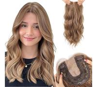 20 Inch Natural Brown Synthetic Hair Toppers Long Wavy Hairpieces For Women 6" ×6" Large Base Lace Front Topper Clips In(D)