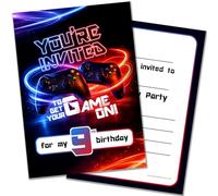 20 invitaciones de 9º cumpleaños con sobres, diseño de cumpleaños de neón, tarjetas de doble cara diseñadas e impresas en el Reino Unido