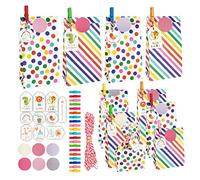 20 juegos de bolsas de regalo con lunares a rayas, bolsa de golosinas con calcomanías de feliz cumpleaños, cuerda de clip de madera para suministros de fiesta de cumpleaños, decoración de bolsas de