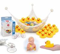 20 juguetes de baño de pato de goma con red para colgar, patos flotantes de vinilo y hamaca de almacenamiento de juguetes con ventosas, juguetes reutilizables e impermeables para niños, bebés y niños
