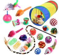 20 juguetes para gatos para gatitos de interior, túnel plegable para gatos de interior, varita interactiva de plumas de gato, juguete de resorte para gatos, cachorros, gatitos