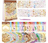 20 Kits Scènes Miniatures 3D Autocollants Réutilisables, 30 Autocollants PET Découpés Laser par Scène, 1 Pincette Précise Incurvée, Sticker Therapy Anti-Stress, Coffret DIY Scrapbooking Décoration