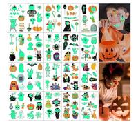 20 Láminas Calcomanías de Tatuaje de Halloween que Brillan en la Oscuridad para Niños Dibujos Animados Fluorescentes Tatuajes Temporales de Fiesta Arte Corporal Brillante