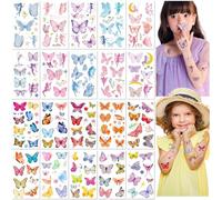 20 Láminas Calcomanías de Tatuaje de Mariposa Impermeables Coloridas Tatuajes Temporales para Niñas Niños Dibujos Animados Acuarela Falsos Tatuajes Seguros y Divertidos