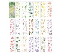 20 Láminas de Pegatinas Flores Acuarela para Álbumes de Recortes, Aprox 200 Vintage Calcomanías Flores Mariposas, Stickers Botánica de PET Impermeable para Diarios Sobres DIY Manualidades