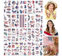 20 Láminas Tatuajes Temporales Bandera Americana Patrióticos Día de la Independencia Calcomanías para Decoración de Cara y Cuerpo Celebración de EE. UU. Suministros para Fiestas