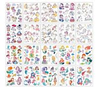 20 Láminas Tatuajes Temporales Princesa Unicornio y Sirena para Niños Calcomanías de Cara de Dibujos Animados Divertidas Seguras Impermeables Falsas Calcomanías de Tatuaje para Niñas Regalos de Fiesta