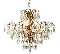 20" Large Foyer Gold Crystal Pendant Light Vintage Raindrop Ceiling Hanging Lamp Round Antique Chandelier for Bedroom Dining Kitchen Island Living Room