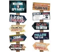 20 letreros de agente secreto, decoraciones de fiesta de espías, letreros direccionales con temática de detective secreto para patio, pista de crimen, evidencia, accesorios de fotos, decoración de