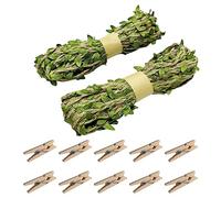 20 m de cuerda de hojas verdes con 10 clips, hojas artificiales de color verde vino, de ratán sintético trenzado, adecuado para bricolaje, decoración del hogar, etc.