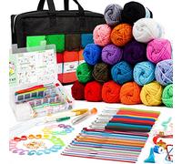 20 madejas grandes de hilo acrílico, 105 piezas, kit de ganchillo con agujas, paquete prémium que incluye bolas de hilo de 1830 m, agujas, accesorios, paquete de inicio ideal para niños, adultos