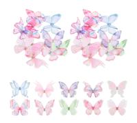 20 mariposas de organza para manualidades, apliques de mariposas, mini mariposas, decoración colorida, tela 3D, mariposas de 2 capas, decoración de pared para manualidades, ropa, adornos