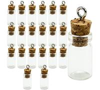 20 Mini Botellas De Cristal 10 x 28mm/0,5ml con Corcho Botes Cristal Pequeños, Frascos De Vidrio Tapon Corcho, Set Botellas Deseo con Colgante Metal (20 Pcs)